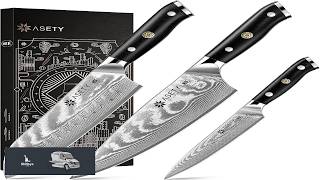 ASETY Damascus Knife Set 3 PCS Japanese Kitchen Knives with G10 Handle