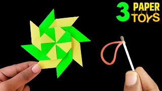 3 Amazing paper toys , how to make paper spinner , amazing paper fan , how to make easy paper toy