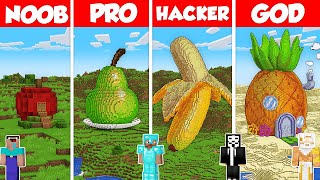 FRUIT BASE HOUSE BUILD CHALLENGE - Minecraft Battle: NOOB vs PRO vs HACKER vs GOD / Animation