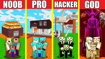Minecraft Battle: FAMILY HELL HOUSE BUILD - NOOB vs PRO vs HACKER vs GOD Minecraft Animation