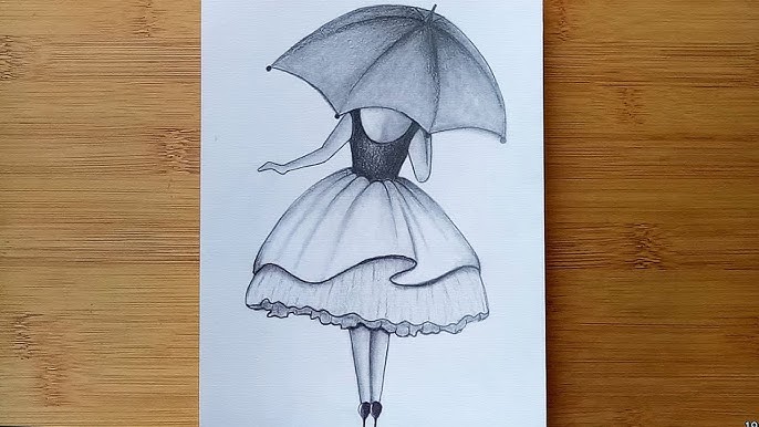 Easy Pencil Drawing For Beginners A Girl With Umbrella Step By Step Youtube