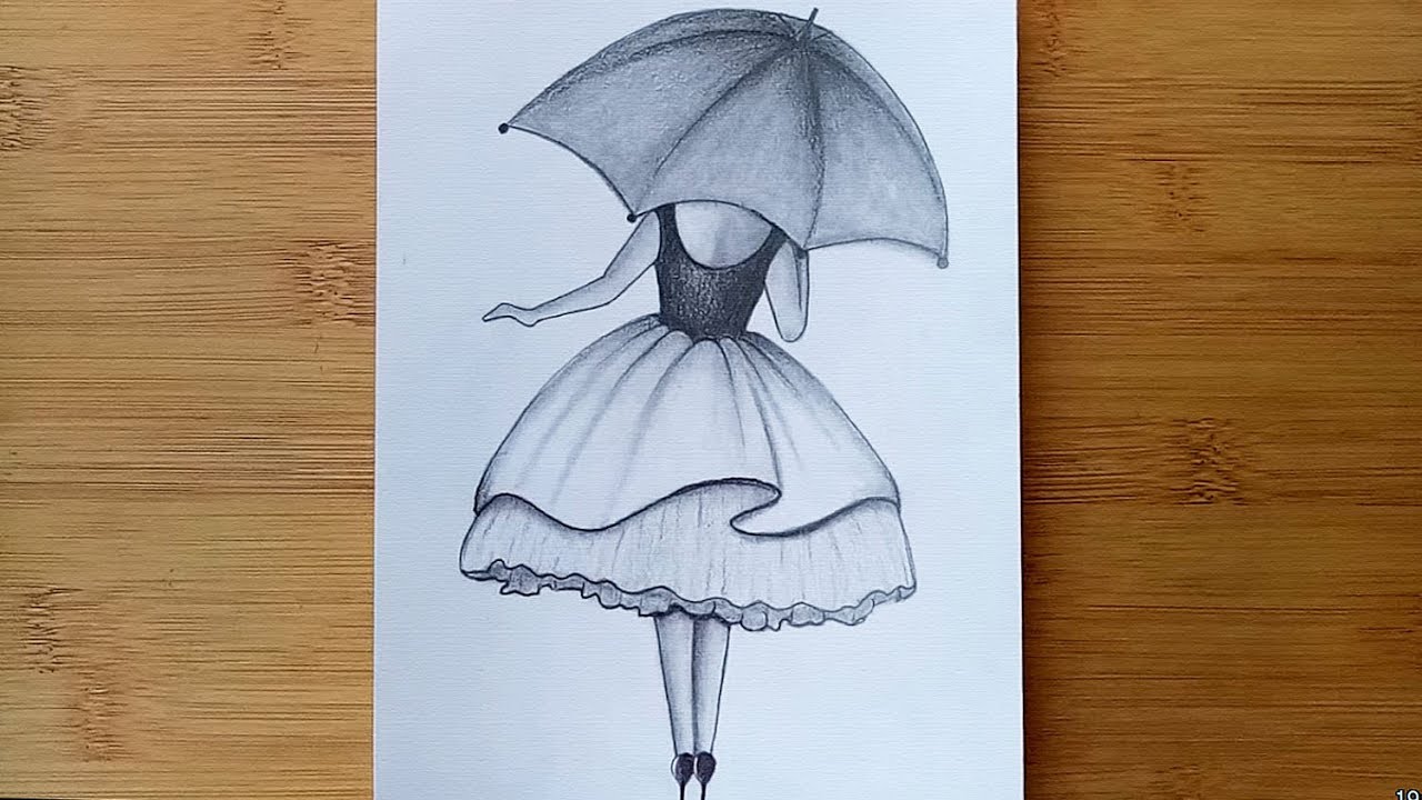 Top 173+ girl with umbrella sketch best