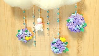 【６月の吊るし飾り】紫陽花とてるてる坊主の作り方【壁飾り】Handmade hanging decoration.Hydrangea.Rain.