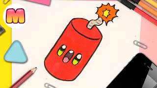 HOW TO DRAW A KAWAII FIRECRACKER - Easy Kawaii Drawings - How to Draw Kawaii Things from Home