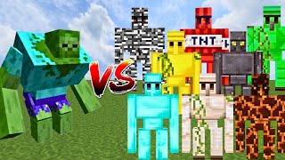 MUTANT ZOMBIE vs ALL GOLEMS | Minecraft Mob Battle