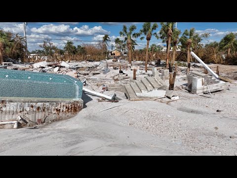 Hurricane Ian  Ft  Myers Beach Florida  Tsunami like power of storm surge from drone  part 2   4k