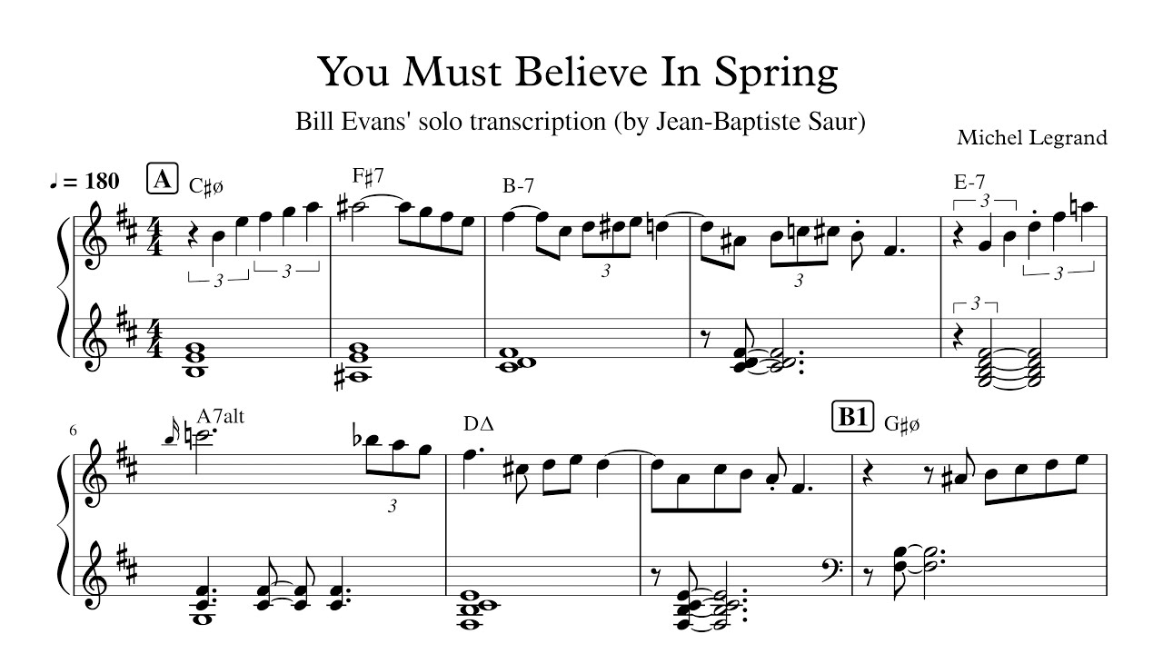 You Must Believe in Spring - Bill Evans' solo transcription - YouTube