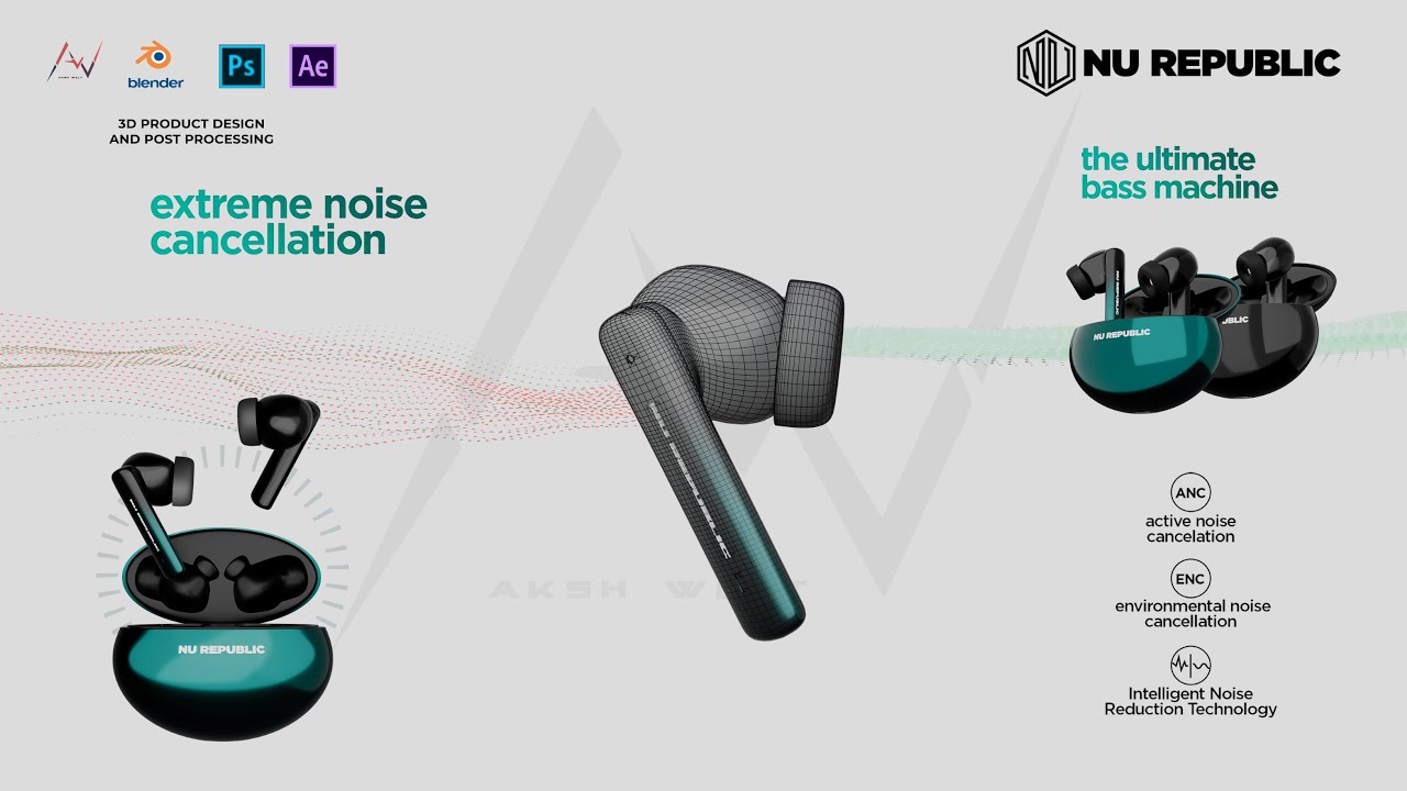Epic ANC Earbuds | Product Animation | Earbuds | Blender 4.0 | After Effects | Photoshop