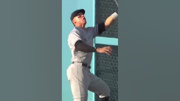 Insane play by Aaron Judge, breaking through the Dodger Stadium fence to make the catch!