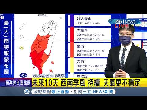 紅色警戒!西南季風攜雨彈"炸爆南台灣"台南.高雄停班停課 周末全台天氣不穩定!嚴防"短時強陣雨" │【台灣要聞。先知道】20210801│三立iNEWS