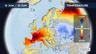 Monthly temperature forecast for Europe 15/6/2026