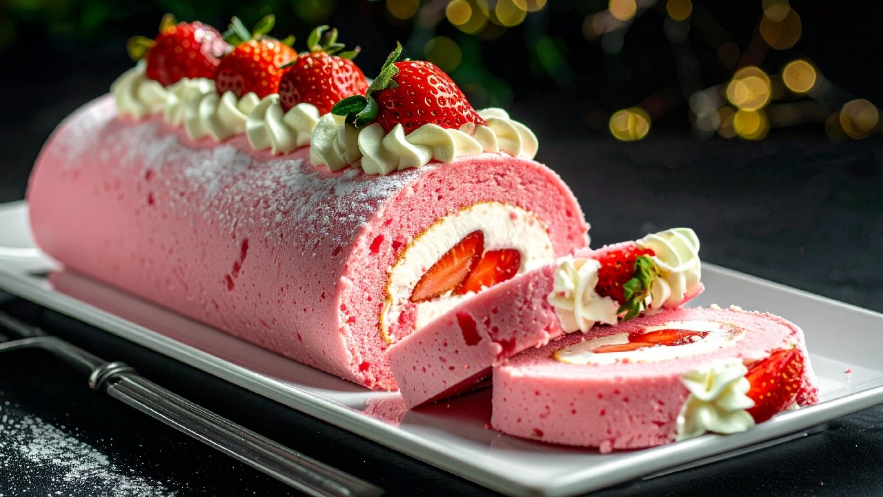 Strawberry Roll Recipe! Moist & fudgy!  Melts in your mouth!