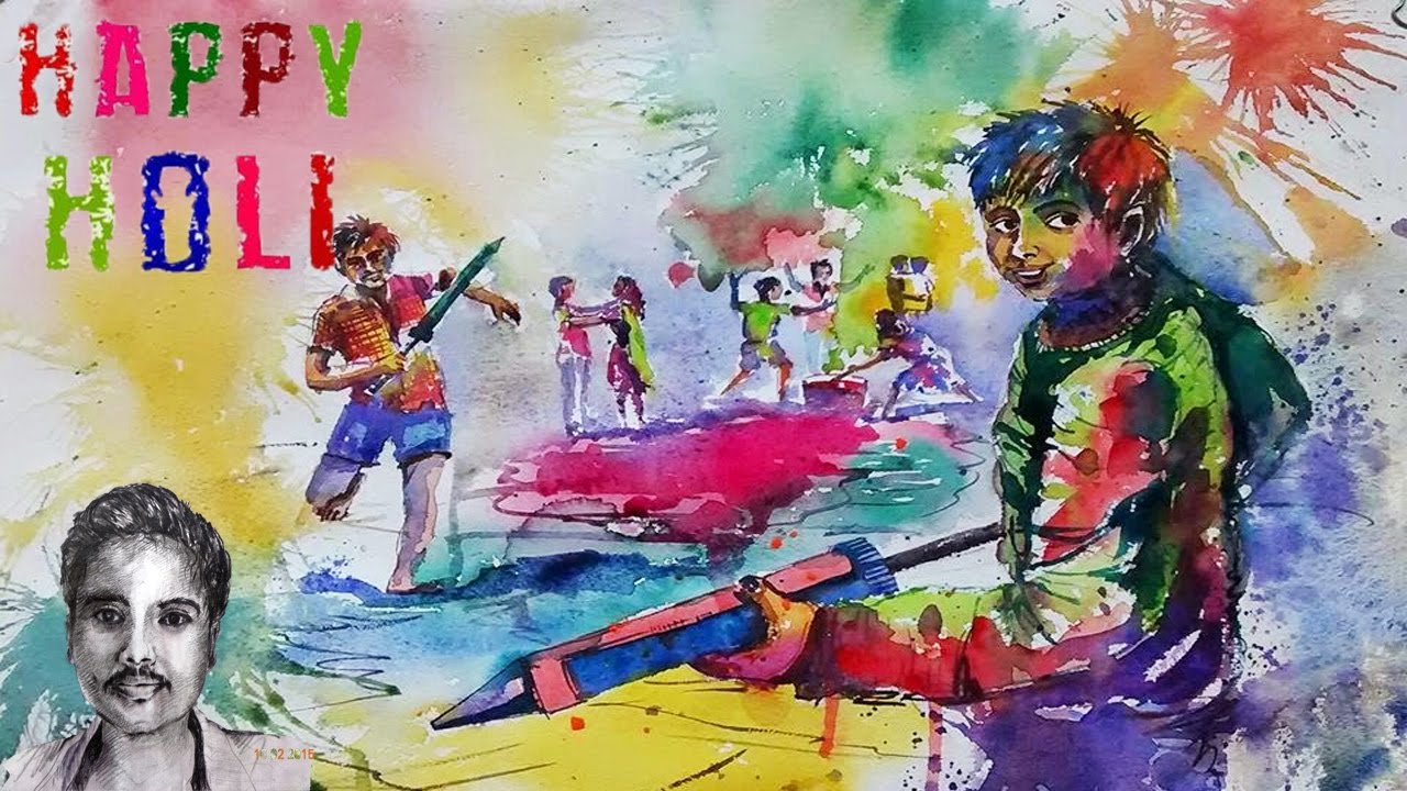 easy for drawing 6th standard Scene Festival Happy  Drawing Holi with Draw  Holi