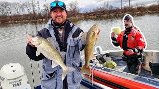 WALLEYE Fishing!!! (US Coast Guard Stops Us)!!!..December 2023!!!...CATCH & COOK...Walleye Dip.