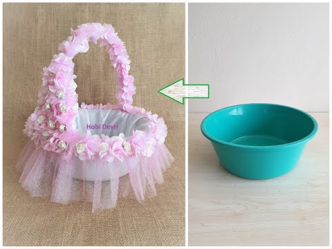 DIY, Basket from Plastic Bucket, Recycle, Flowers Basket, Leğenden Sepet Dönüşümü, Sepet Süsleme