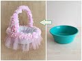 DIY, Basket from Plastic Bucket, Recycle, Flowers Basket, Leğenden Sepet Dönüşümü, Sepet Süsl