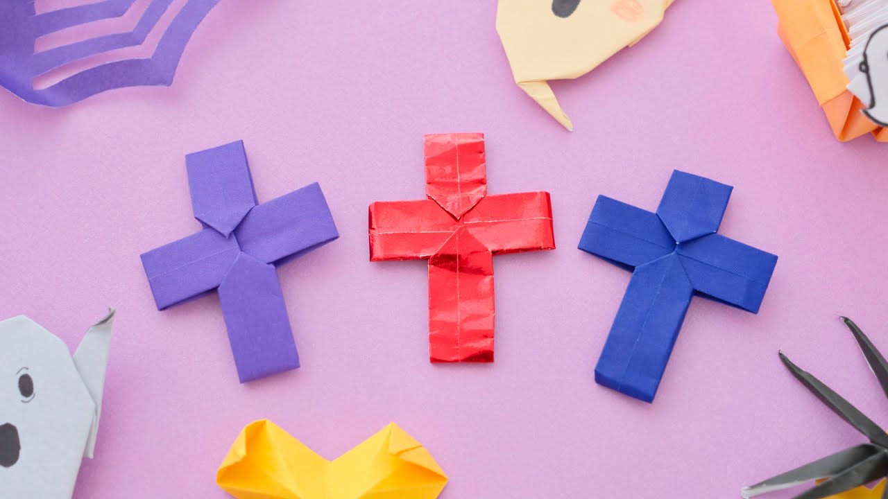 萬聖節摺紙十字架Origami cross (Easy) - YouTube