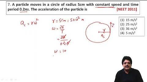 A particle moves in a circle of radius 5cm with constant speed and time period 0.2πs. The acc