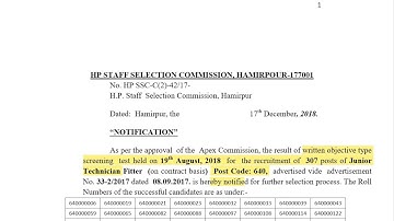 HPSSSB Junior Technician Fitter Post Code -640 || 307 posts || Result declared