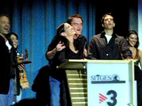 Eli Roth, Gregory Nicotero y el borracho Tarantino presentando "Hostel" en Sitges 2005