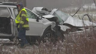 A woman from Newaygo was killed in a crash Monday morning