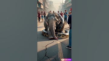 Giant python fighting with elephant on busy road, #flyingsnake #treepython #snakelogo #worldsnake