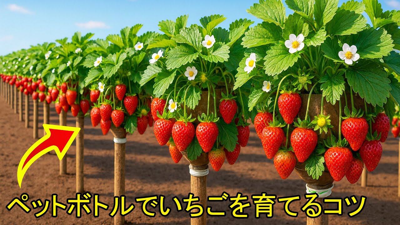 エコ家庭菜園｜ペットボトルを使った縦型いちご栽培で大豊作！