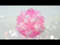 くす玉を折ってみた桃の花飾り付き