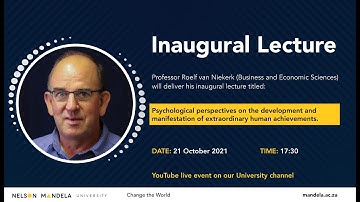 Professorial Inaugural Lecture by Professor Roelf van Niekerk