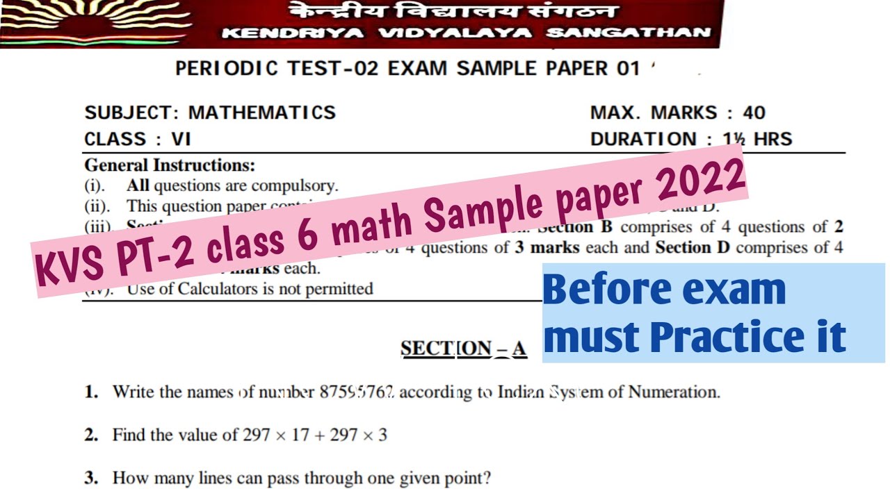class 6 kvs pt 2 math sample paperkvs pt 2 math sample paper 2022