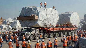 MASSIVE Stone Blocks Unleashed at Mountain Quarry with Heavy Equipment!