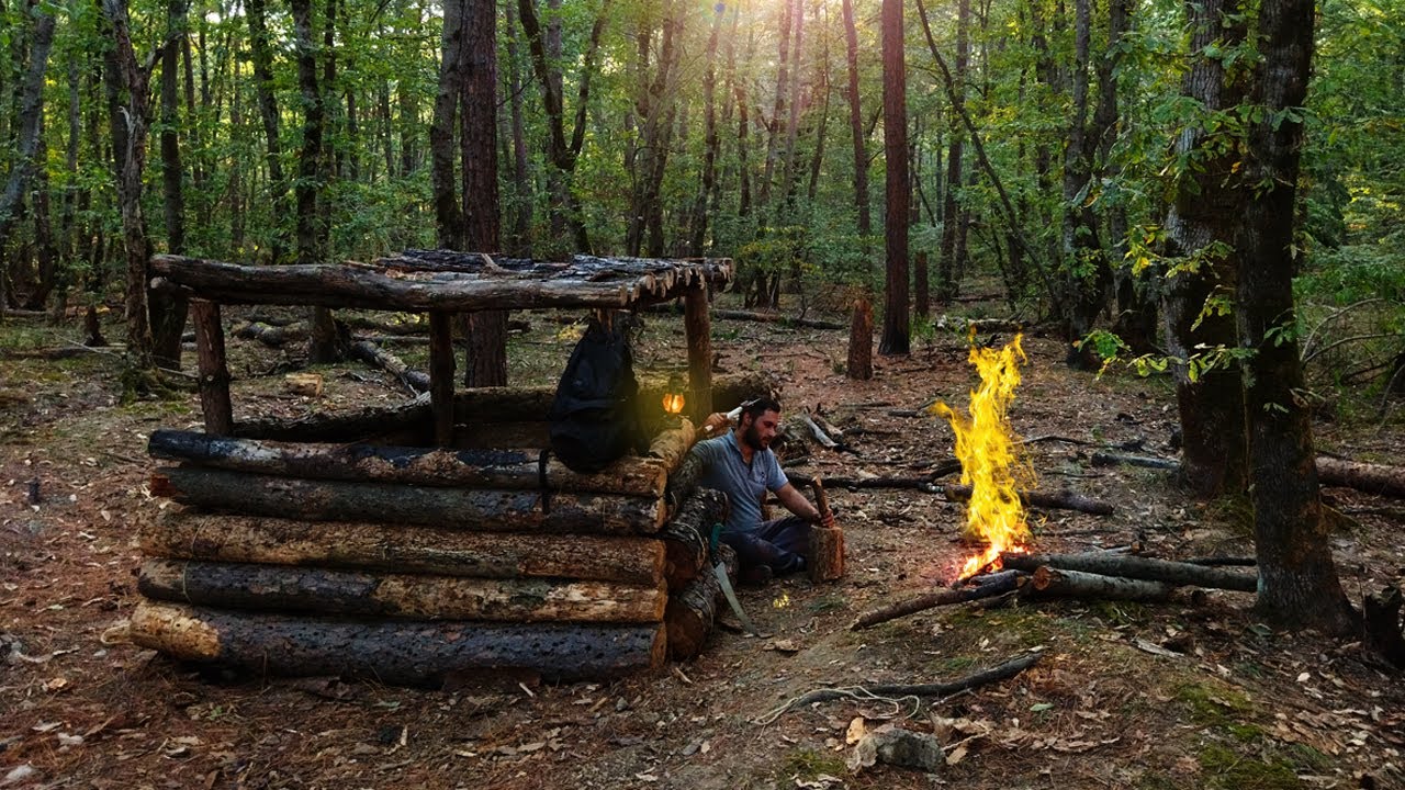 3 Days Solo Bushcraft - Building a Survival Shelter in the Woods - No ...