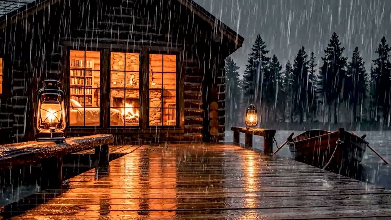 Deep Brown Noise + Heavy Rain 🌧️ Focus Ambience for ADHD, Study & Deep Work | Cozy Lakeside Cabin