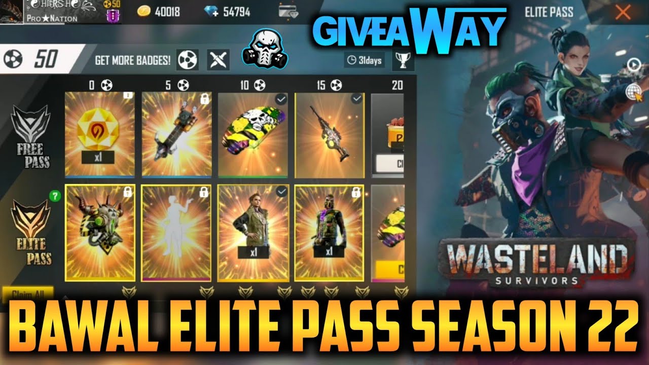 Freefire Elite Pass Season 22 Full Review Bawal Elite Pass Ever Huge Giveaway Youtube
