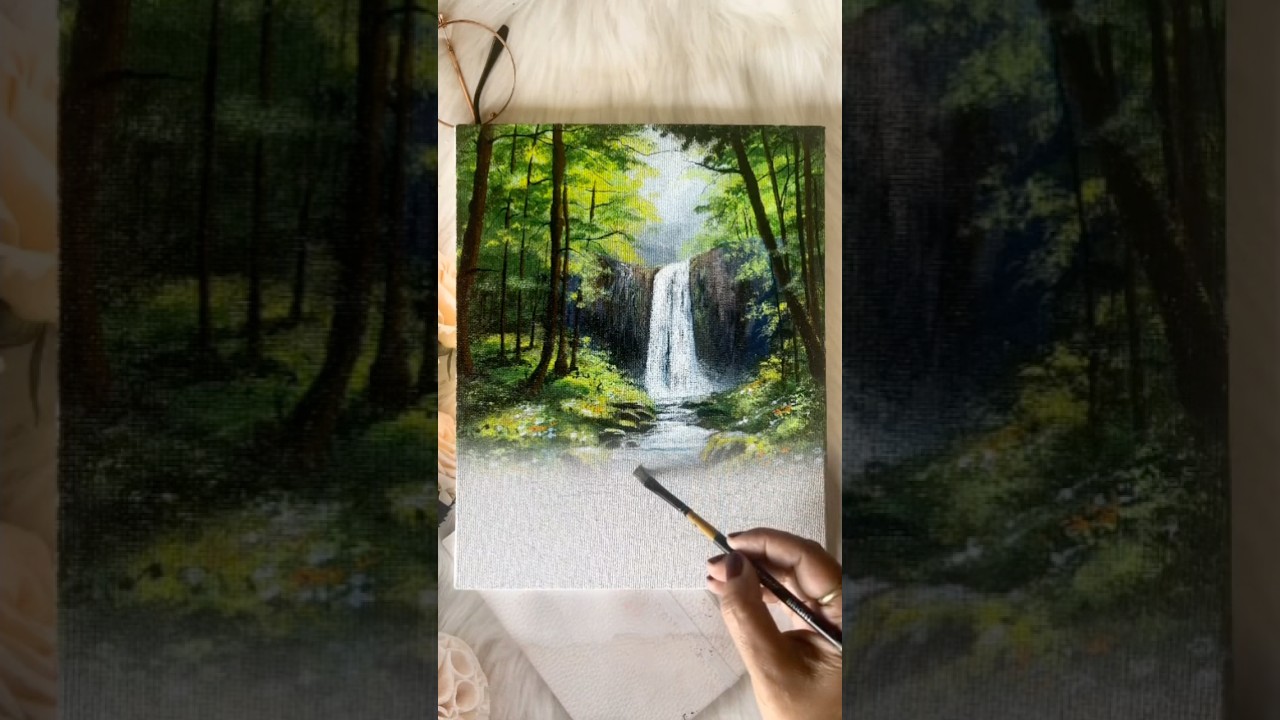 Waterfalls in a Lush Green Forest #artisticjourney #waterfallpainting
