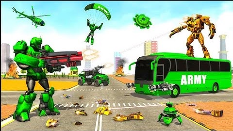 Army Bus Robot: Robot Car Game - Army Jeep Driving Android iOS Gameplay - Flying Army Bus Robot Car