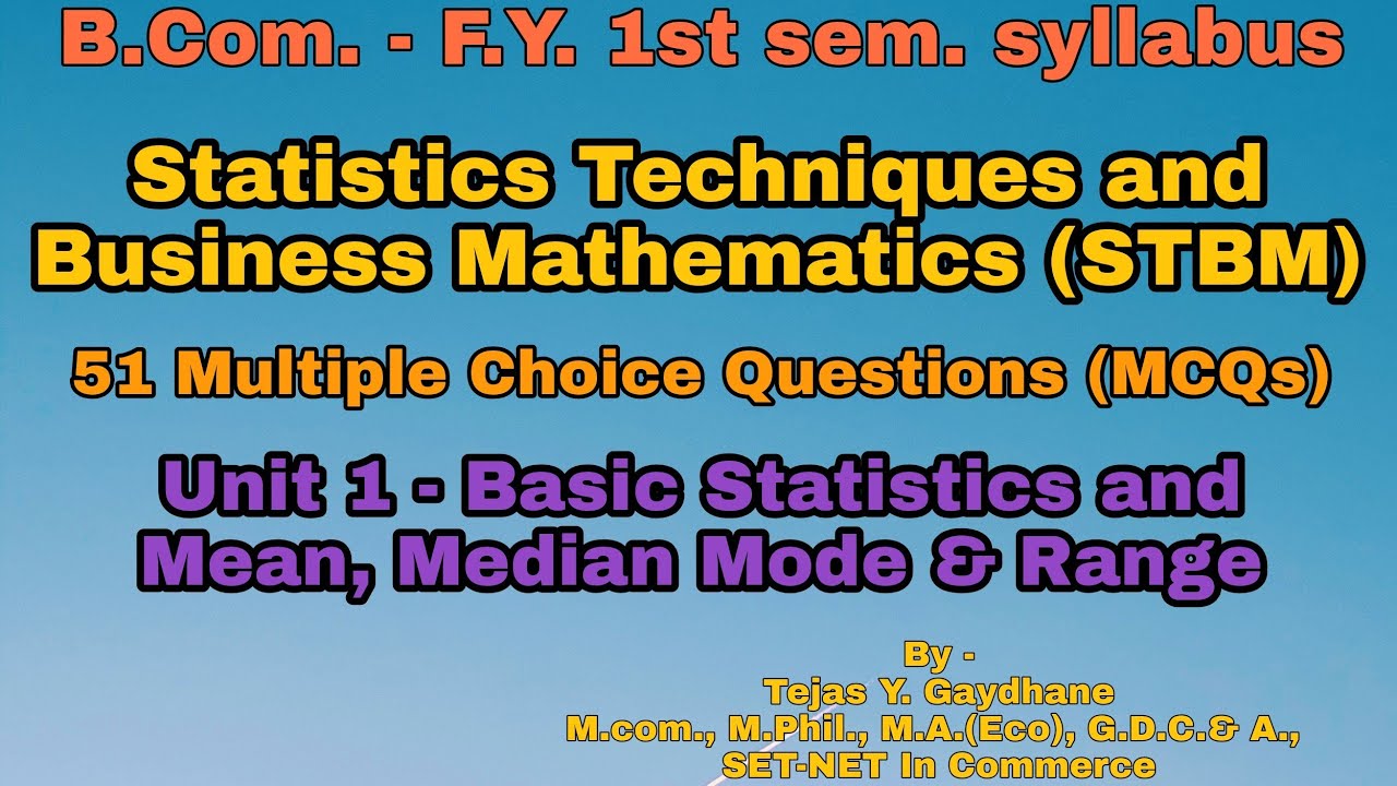 MCQs on Statistics Techniques Unit 1 / MCQs on statistics.Unit 1