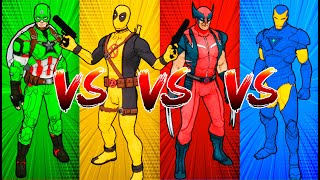 SUPERHERO COLOR DANCE CHALLENGE Green Captain America vs Deadpool vs Red Wolverine vs Blue Iron Man