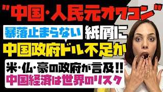 【中国・人民元オワコン】暴落が止まらない！紙屑に…。中国政府はドル不足か！？米・仏・豪の政府が言及「中国経済は世界のリスク」