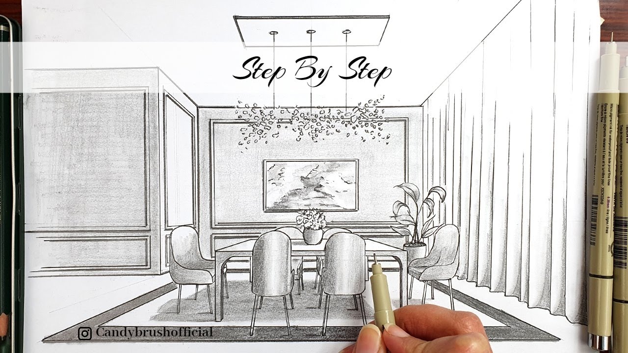 Sketch of living room with dining area  Stock Illustration 14666289   PIXTA
