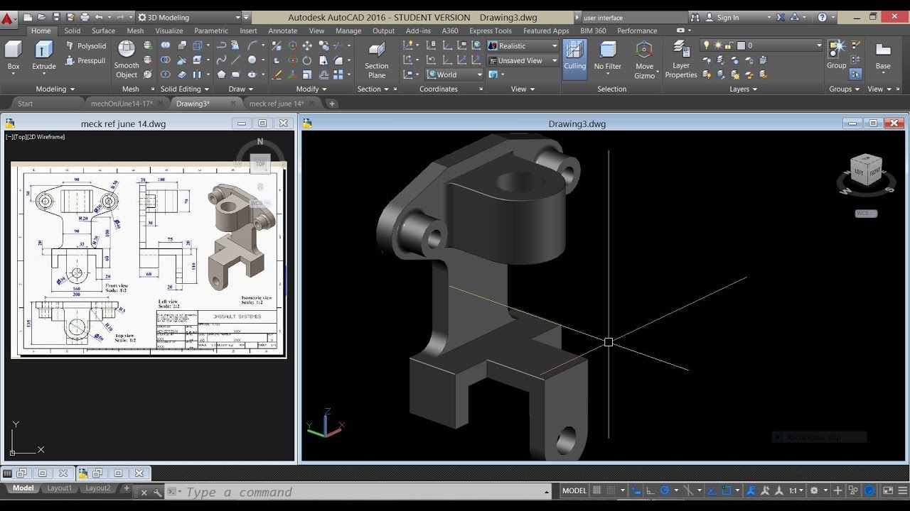 3D mechanical drawing exercise in Autocad 2022 YouTube