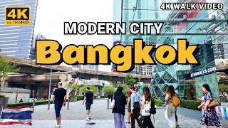 [4K HDR]  Modern City Bangkok Walking Tour | Central Business District Silom | Thailand City Walk