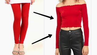 Convert/Recycle/Reuse Old Leggings into a off shoulder CROP Top Only in 2 minutes|| (Hindi)