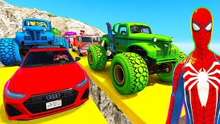 Spiderman Cars Racing Challenge Twin Rampa ! Superhero Hulk Goku Monster Trucks Service Car - Gta 5