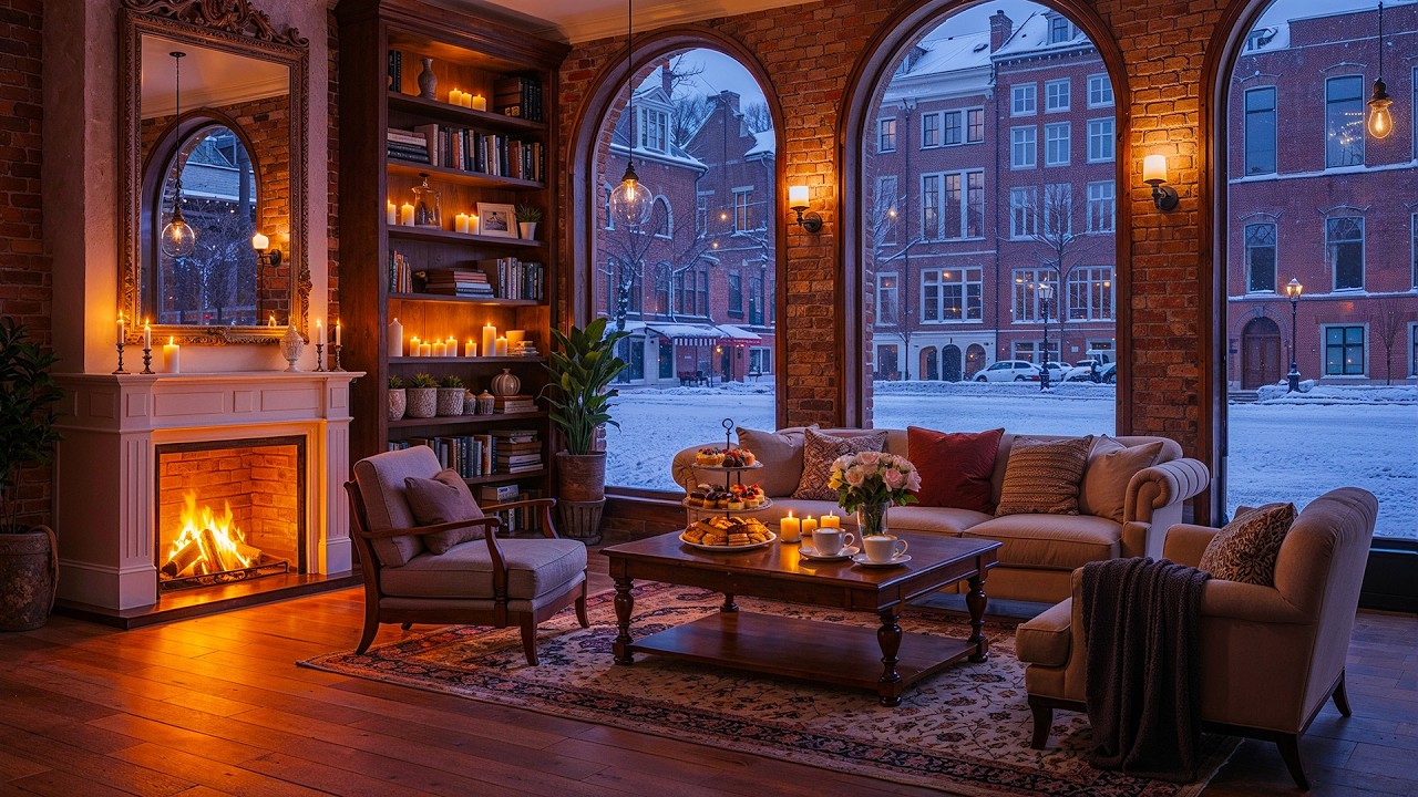 Deep Focus in a Snowy Cafe ☕ Smooth Jazz & Rain Sounds for Studying