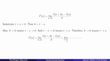 Calc Formulas - Alternate Definition of the Derivative
