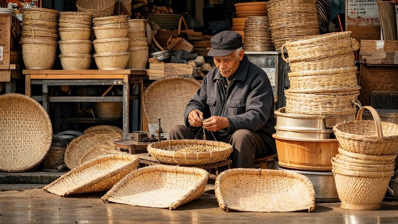 农村老手艺人改造老式簸箕！破烂不堪手柄都没了，老师傅抡起锤子修补的结实耐用！【李哥乡村发现】