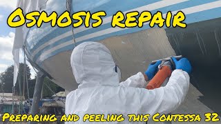 Starting the Osmosis repair on this Contessa 32 refit (Project Lottie Ep5)