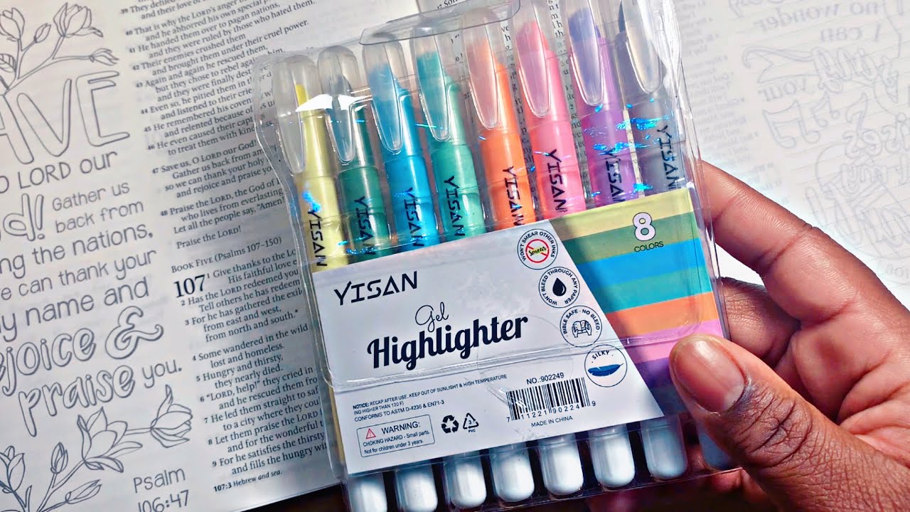 YISAN No Bleed Gel Highlighters-8 Pastel Bible Study Colors,Crayon Marker,902249