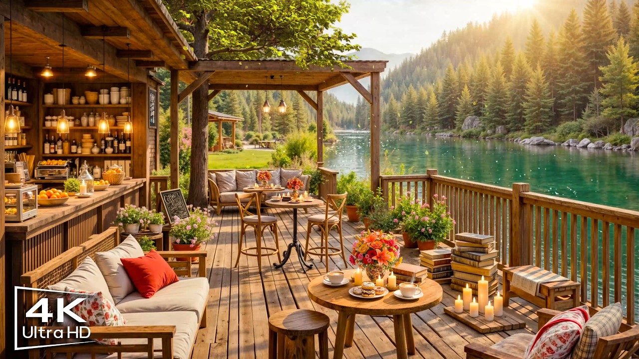 Stress Relief with Calm February Morning Jazz 🍃 Outdoor Coffee Shop Ambience & Smooth Jazz Music